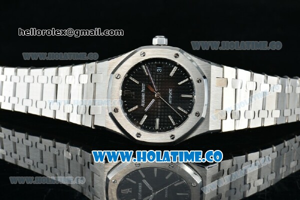 Audemars Piguet Royal Oak Swiss ETA 2824 Automatic Full Steel with Black Dial and Stick Markers - 1:1 Origianl (ZF) - Click Image to Close